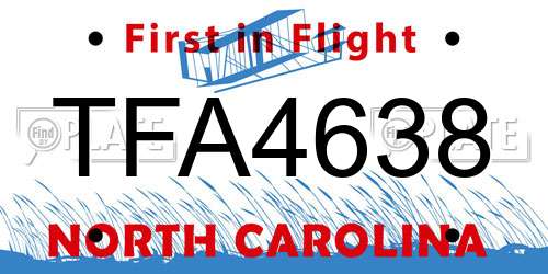 TFA4638 North Carolina License Plate