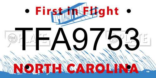 TFA9753 North Carolina License Plate
