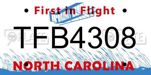 TFB4308 North Carolina License Plate