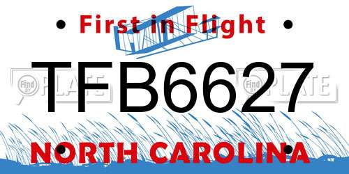 TFB6627 North Carolina License Plate