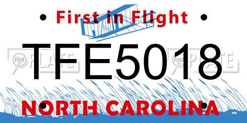 TFE5018 North Carolina License Plate