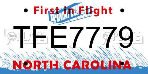 TFE7779 North Carolina License Plate