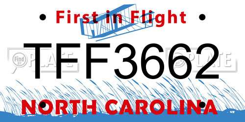 TFF3662 North Carolina License Plate