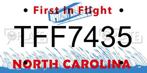 TFF7435 North Carolina License Plate
