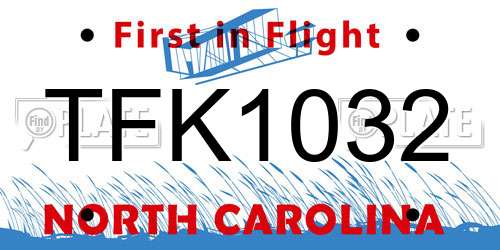 TFK1032 North Carolina License Plate