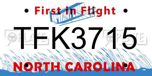 TFK3715 North Carolina License Plate