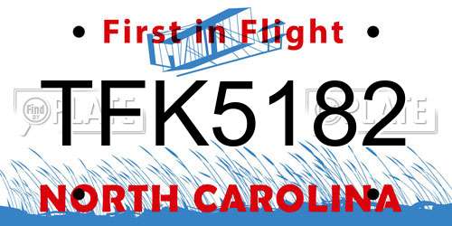 TFK5182 North Carolina License Plate