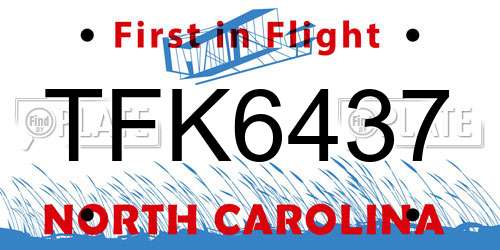 TFK6437 North Carolina License Plate