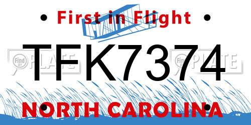 TFK7374 North Carolina License Plate