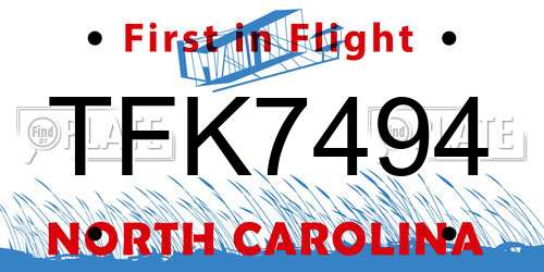 TFK7494 North Carolina License Plate