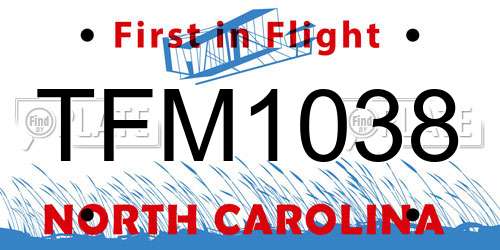 TFM1038 North Carolina License Plate