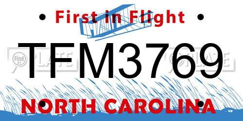 TFM3769 North Carolina License Plate