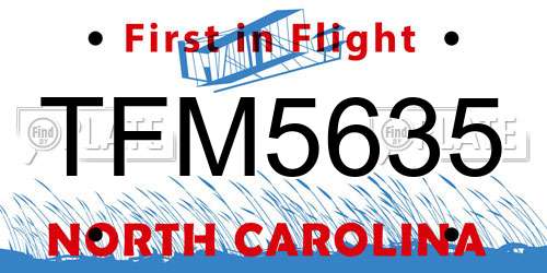 TFM5635 North Carolina License Plate