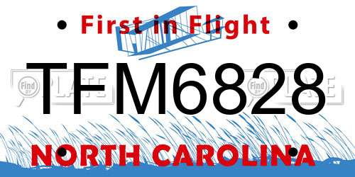TFM6828 North Carolina License Plate