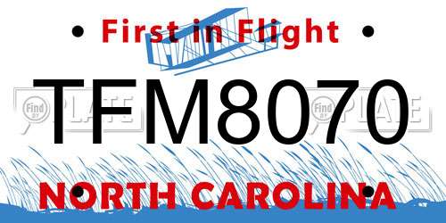 TFM8070 North Carolina License Plate