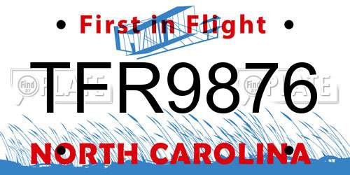 TFR9876 North Carolina License Plate