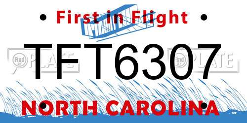 TFT6307 North Carolina License Plate