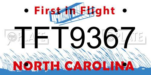 TFT9367 North Carolina License Plate
