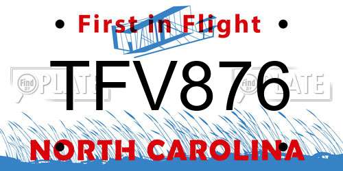 TFV876 North Carolina License Plate