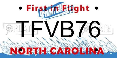 TFVB76 North Carolina License Plate