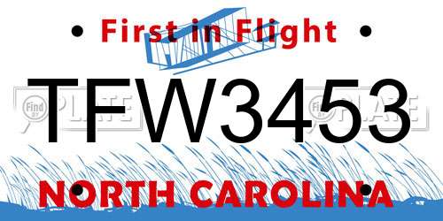TFW3453 North Carolina License Plate
