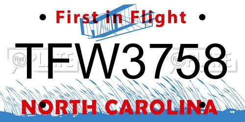 TFW3758 North Carolina License Plate
