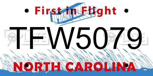 TFW5079 North Carolina License Plate