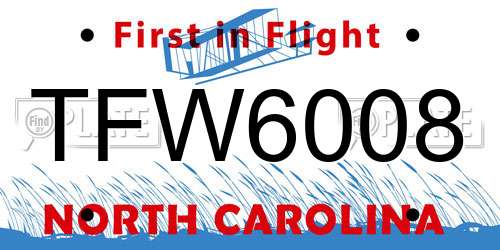 TFW6008 North Carolina License Plate