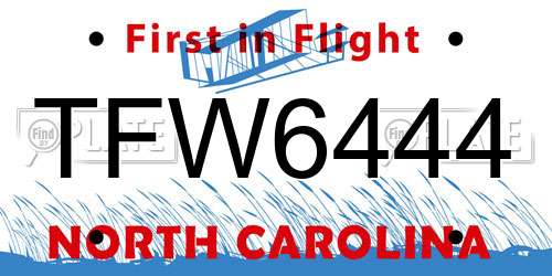 TFW6444 North Carolina License Plate