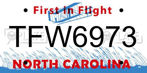 TFW6973 North Carolina License Plate