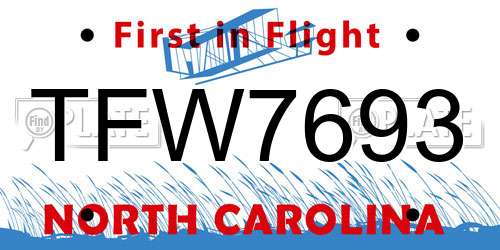 TFW7693 North Carolina License Plate