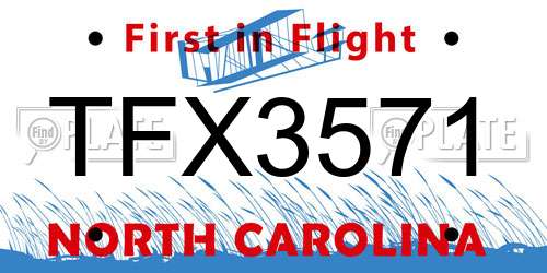 TFX3571 North Carolina License Plate
