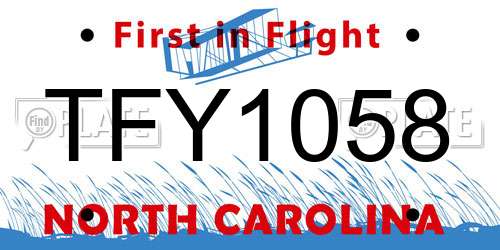 TFY1058 North Carolina License Plate