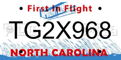 TG2X968 North Carolina License Plate