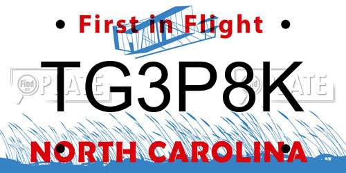 TG3P8K North Carolina License Plate