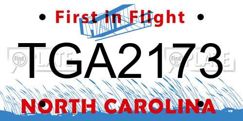 TGA2173 North Carolina License Plate
