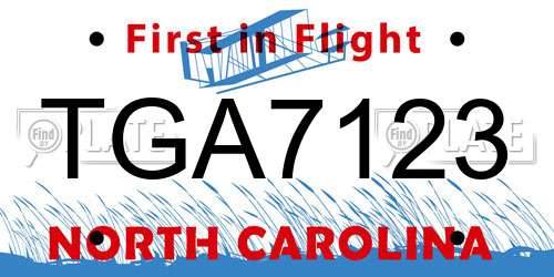 TGA7123 North Carolina License Plate