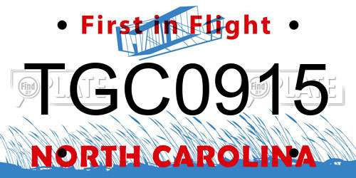TGC0915 North Carolina License Plate