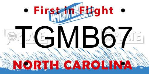TGMB67 North Carolina License Plate