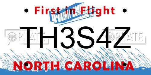 TH3S4Z North Carolina License Plate