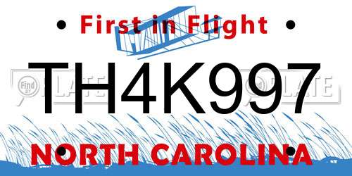 TH4K997 North Carolina License Plate