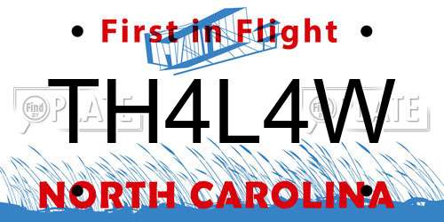 TH4L4W North Carolina License Plate