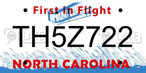 TH5Z722 North Carolina License Plate