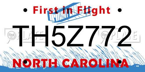 TH5Z772 North Carolina License Plate