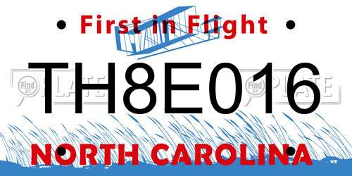TH8E016 North Carolina License Plate