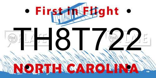 TH8T722 North Carolina License Plate