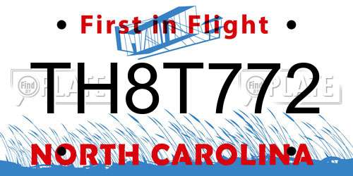 TH8T772 North Carolina License Plate