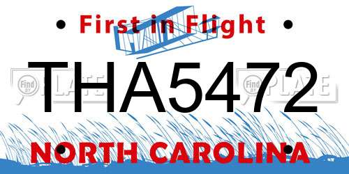 THA5472 North Carolina License Plate