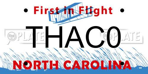 THAC0 North Carolina License Plate
