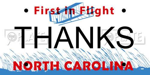 THANKS North Carolina License Plate